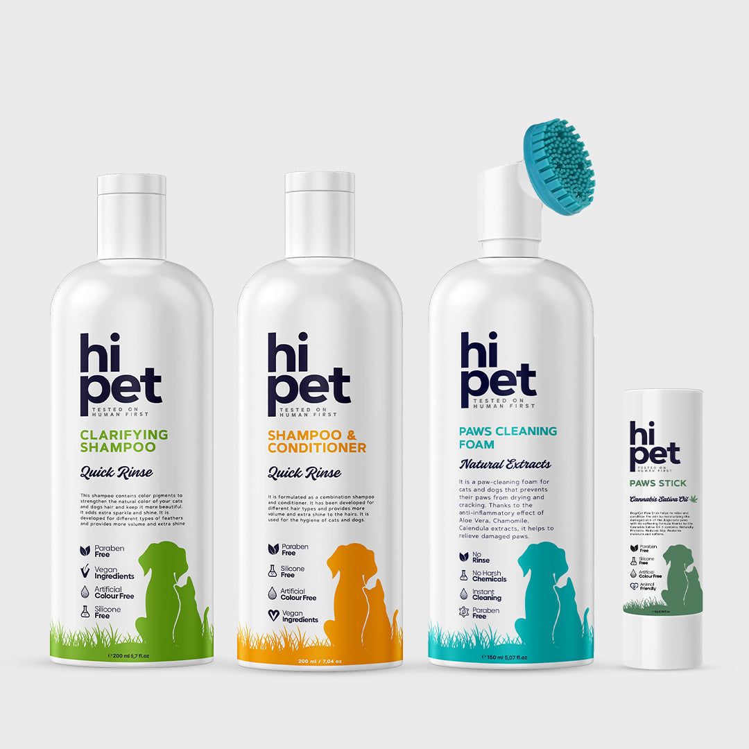 HiPet Deep Cleaning & Care Package, Clarifying Shampoo + Conditioning Shampoo + Paw Cleaning Foam, 3-Piece Bundle