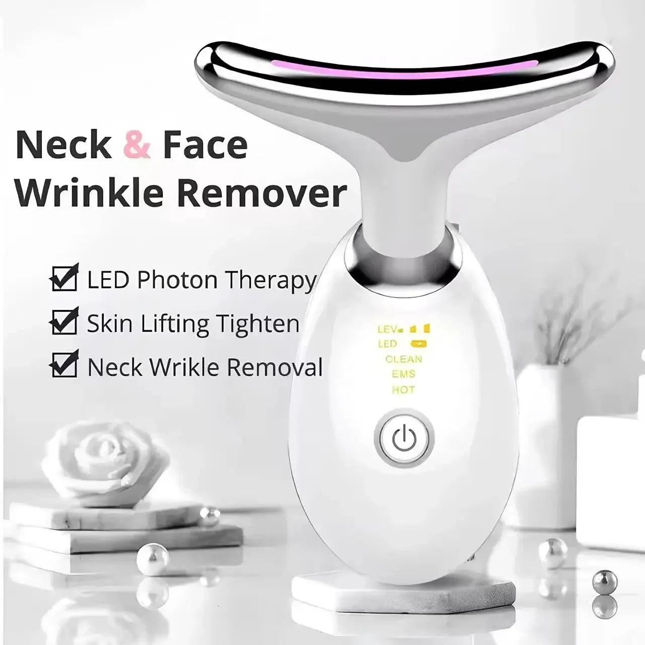 7 Colors LED Face Neck Massager Anti Wrinkle Skin Tightening Lifting Device EMS Microcurrent Double Chin Remover Facial Beauty