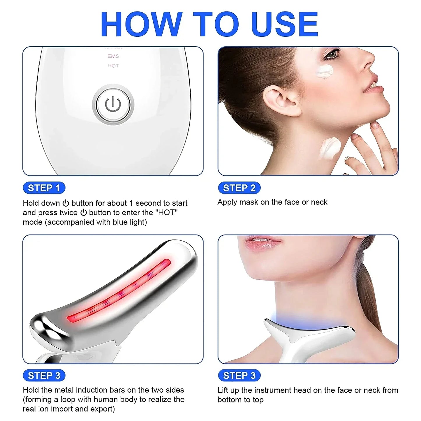 7 Colors LED Face Neck Massager Anti Wrinkle Skin Tightening Lifting Device EMS Microcurrent Double Chin Remover Facial Beauty